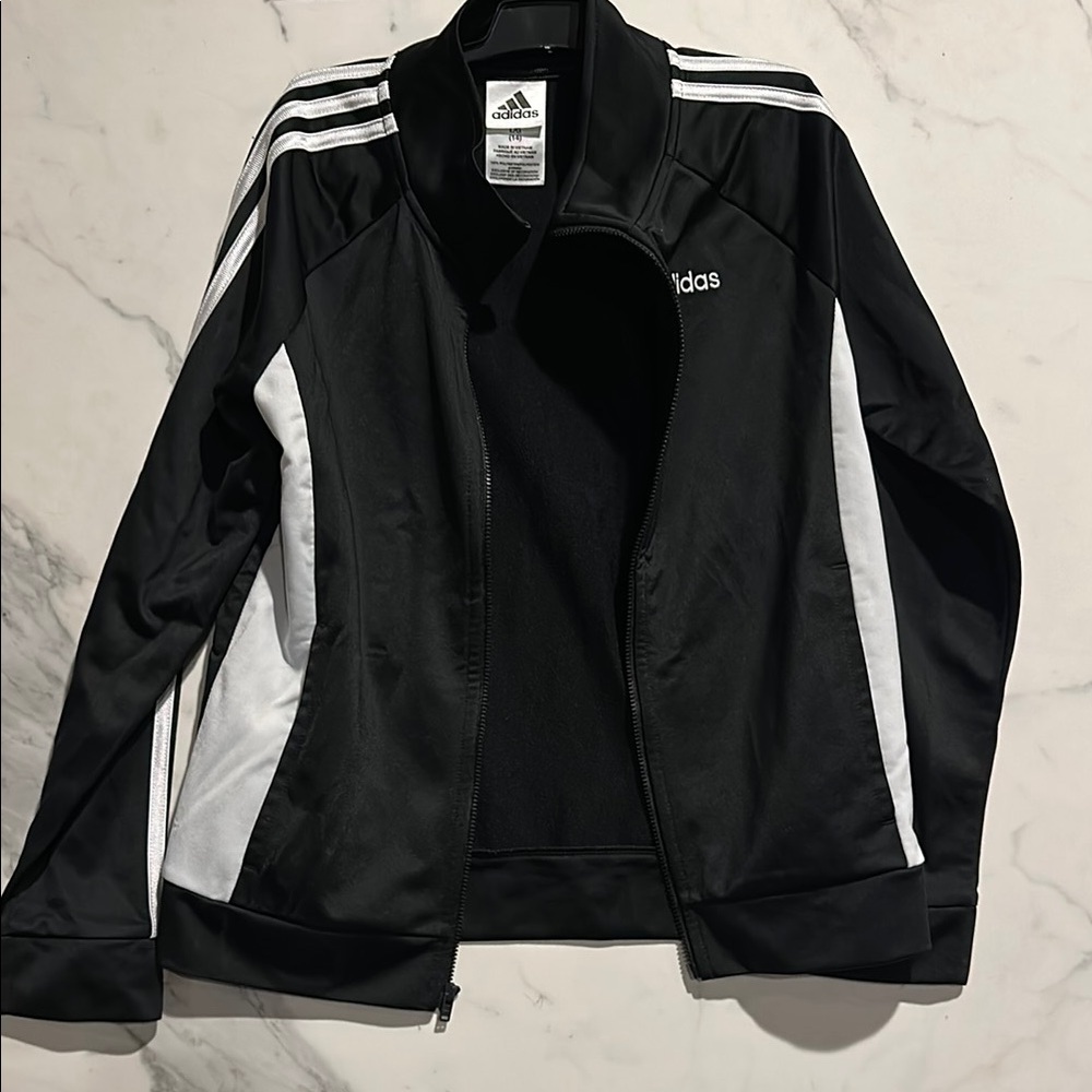 Adidas Black and White Bomber Jacket with Iconic Stripes